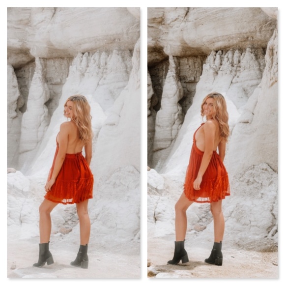 Backless Babydoll Short Dress in Burnt Orange - Picture 9 of 14